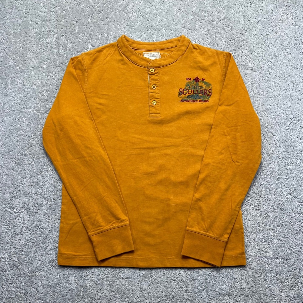Scullers Explorer Henley Shirt Mens M Reg Fit Yellow Orange Long Sleeve Outdoors